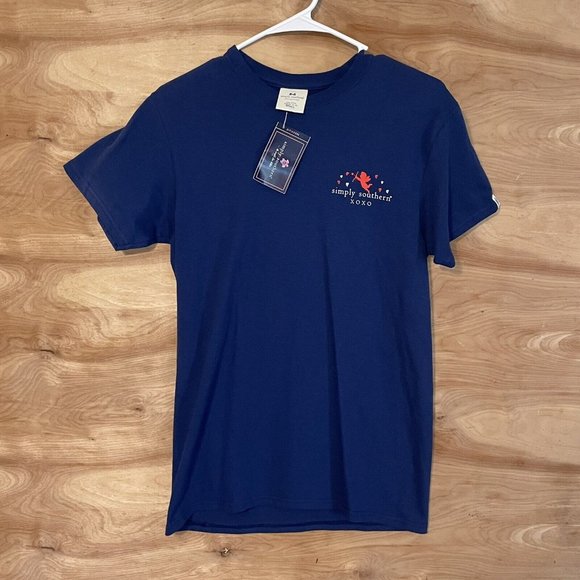 SIMPLY SOUTHERN WOMENS SMALL BE MINE  BLUE TEE SHIRT Cupid Hearts Flowers NWT - Picture 2 of 7